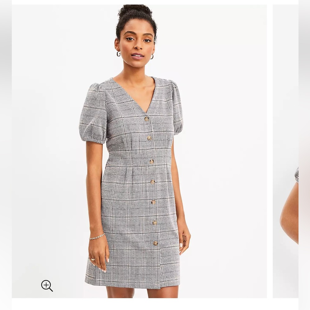 LOFT plaid puff sleeve pocket dress size 6 - brand new with tags (NWT)